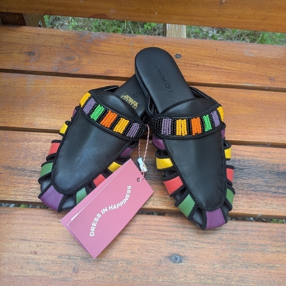 NWT FARM Rio Multicolor Beaded Mules - Picture 2 of 4